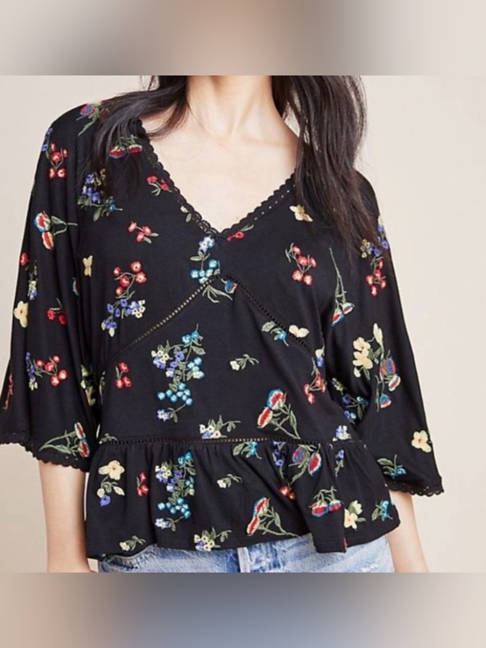 By Anthropology Parvati embroidered floral top, XS
